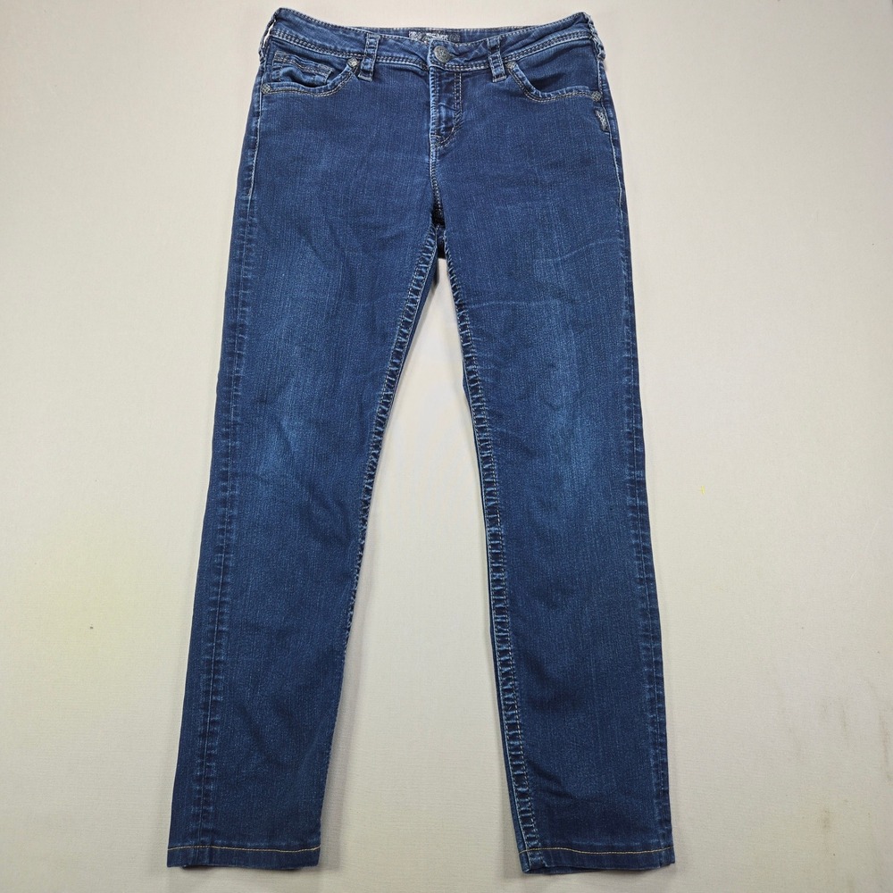 Silver Jeans Co Suki High Skinny Dark‎ Wash Scroll Pocket Denim Womens 31x28